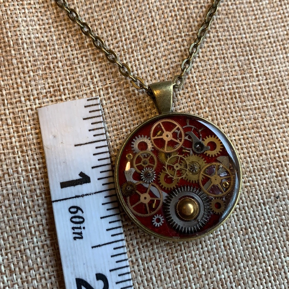 Vintage Gears Steampunk round Necklace 24” Chain New One of a kind - Picture 4 of 7